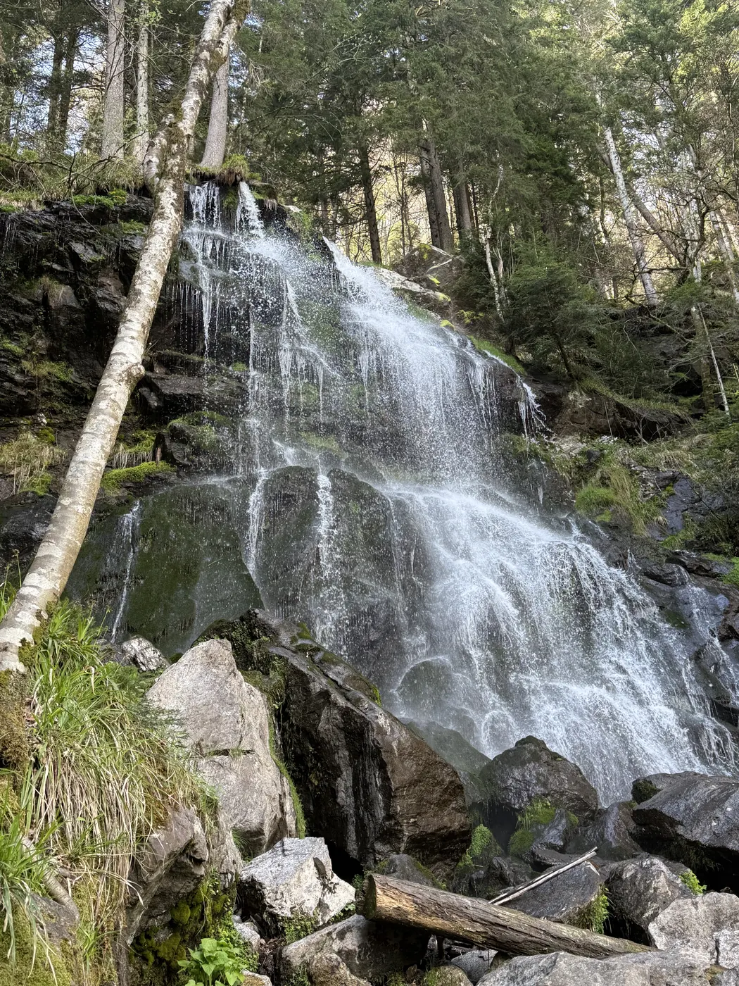 Wasserfall über moosbewachsene Felsen in der Teichschlucht