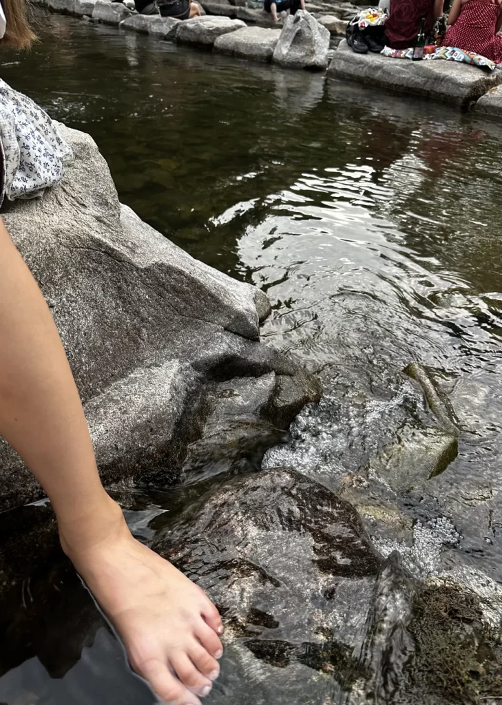 Klares Wasser im Freiburger Bächle in der historischen Altstadt