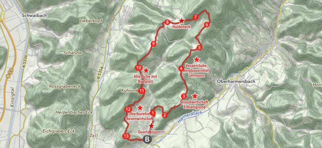 Screenshot Map Hahn-und-Henne Wanderung Schwarzwald