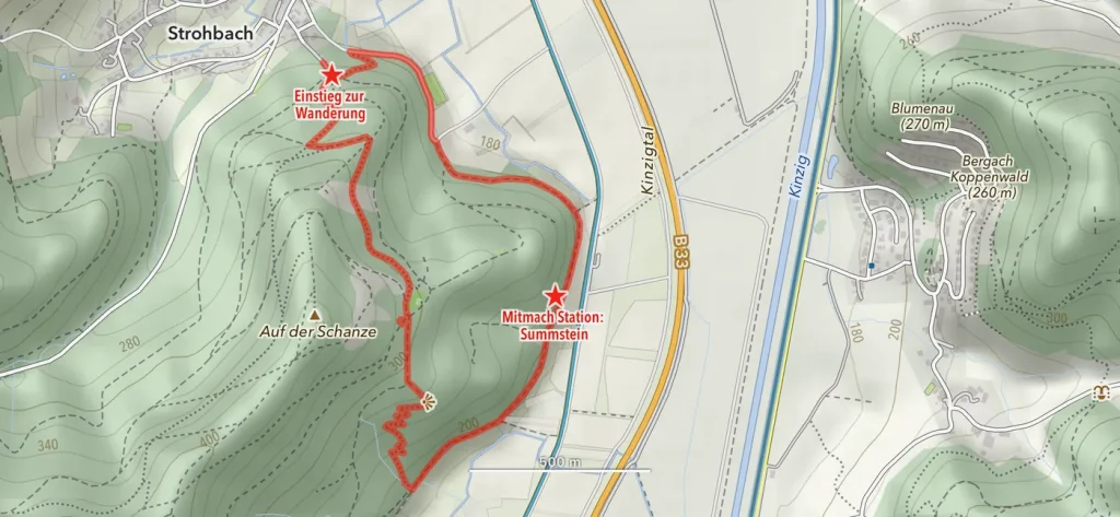 Ein Map-Screenshot einer GPX-Route mit POI der Hotzenplotz Wanderung