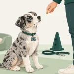 Illustration eines jungen Hundes sitzt aufmerksam vor einer Person beim Training